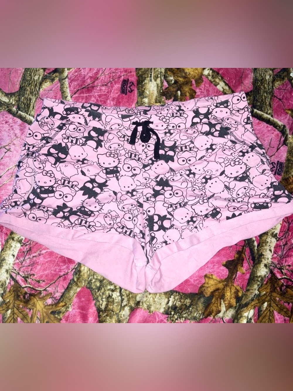 Hello Kitty Pink and Black Character-Print Lounge Shorts
